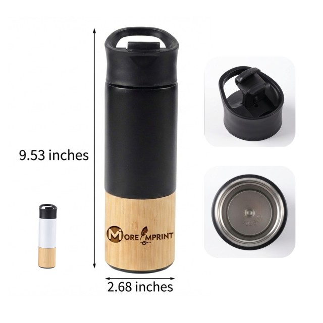 17 Oz Bamboo Travel Tumbler Steel Handle Insulated Mug