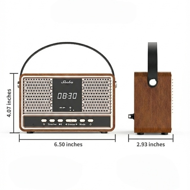 Retro Wood Frame Bluetooth Speaker w/ Digital Clock Handle