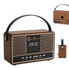 Retro Wood Frame Bluetooth Speaker w/ Digital Clock Handle