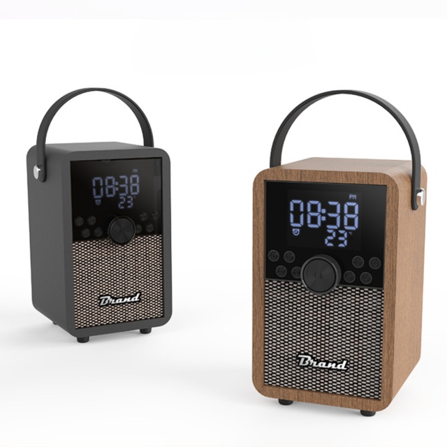 Retro Wood Frame Bluetooth Speaker w/ Digital Clock Handle
