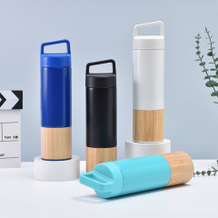 20oz Bamboo Vacuum Water Bottle Carry Handle Insulated Flask