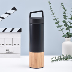 20oz Bamboo Vacuum Water Bottle Carry Handle Insulated Flask