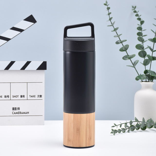 20oz Bamboo Vacuum Water Bottle Carry Handle Insulated Flask