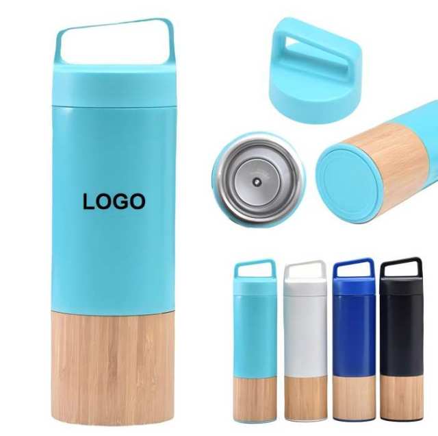 20oz Bamboo Vacuum Water Bottle Carry Handle Insulated Flask