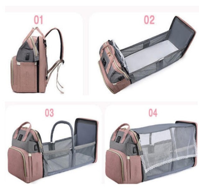 Foldable Travel Bassinet 4-in-1 Expandable Bag Backpack