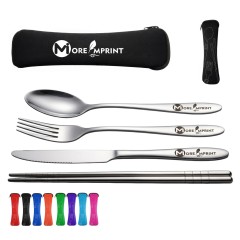 4 Piece Stainless Steel Travel Cutlery Set w/ Neoprene Pouch