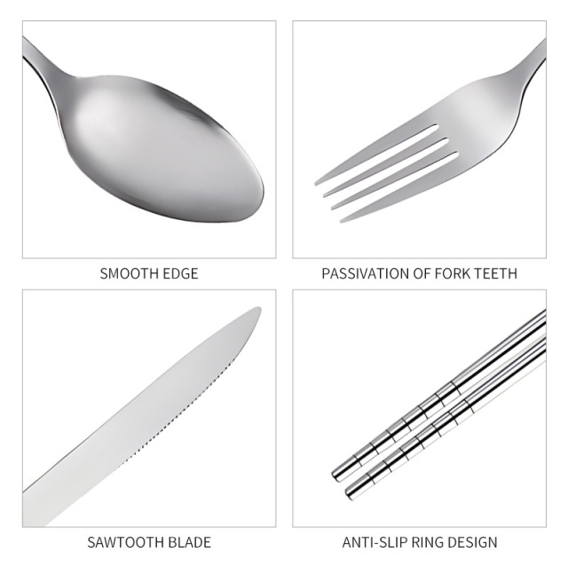 4 Piece Stainless Steel Travel Cutlery Set w/ Neoprene Pouch