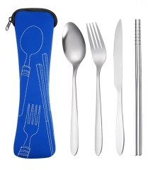 4 Piece Stainless Steel Travel Cutlery Set w/ Neoprene Pouch