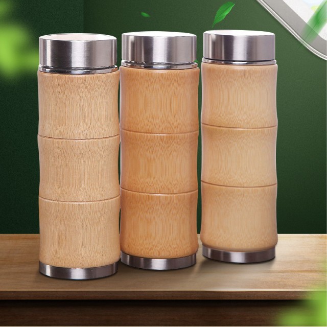 Natural Bamboo Wrapped Vacuum Tumbler Insulated Travel Mug