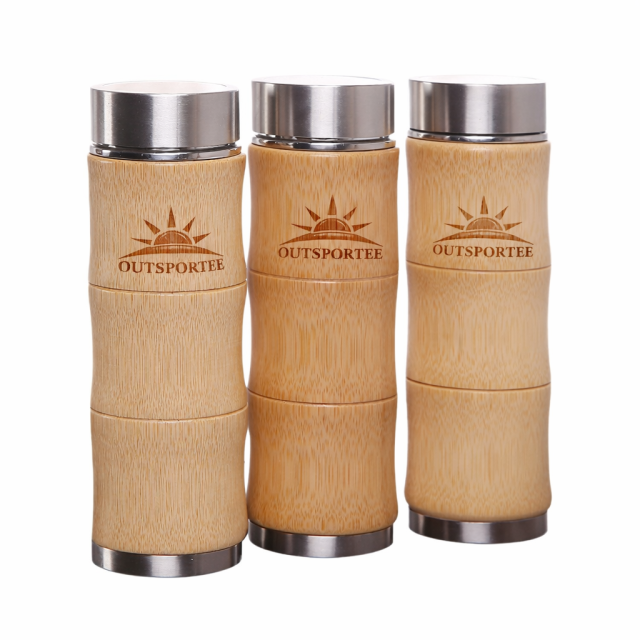 Natural Bamboo Wrapped Vacuum Tumbler Insulated Travel Mug