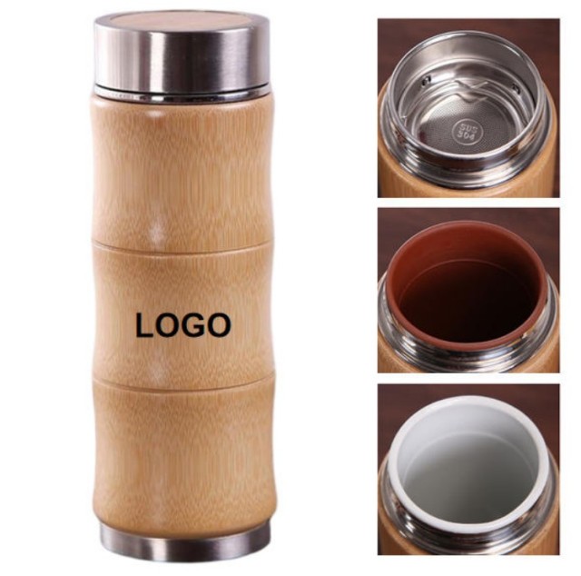 Natural Bamboo Wrapped Vacuum Tumbler Insulated Travel Mug