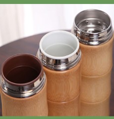 Natural Bamboo Wrapped Vacuum Tumbler Insulated Travel Mug