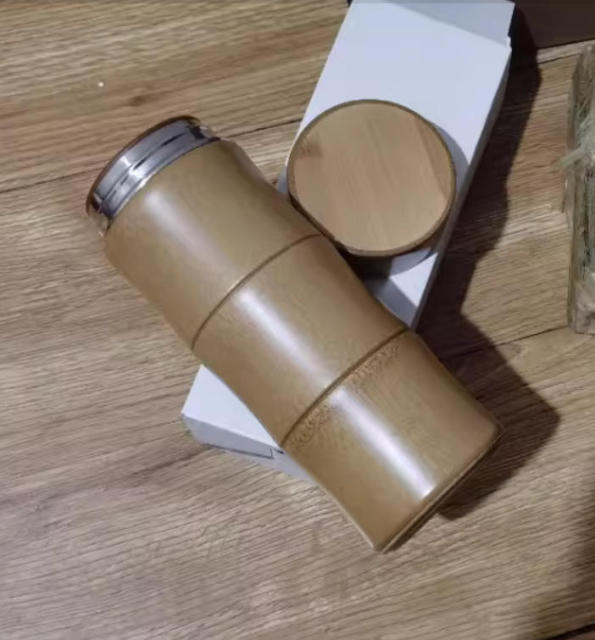 Natural Bamboo Wrapped Vacuum Tumbler Insulated Travel Mug