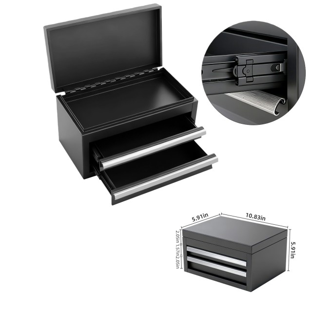 Mini Metal Tool Box with 2 Drawers and Top Storage