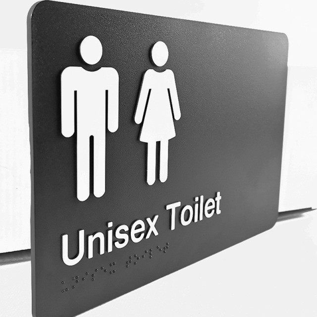 ADA Compliant Restroom Sign Tactile Braille Bathroom Wall Plaque with Raised Pictograms