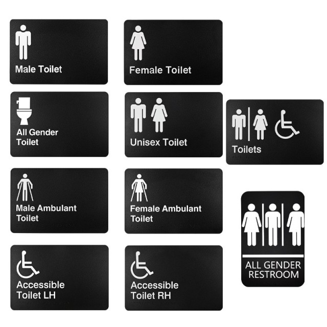 ADA Compliant Restroom Sign Tactile Braille Bathroom Wall Plaque with Raised Pictograms