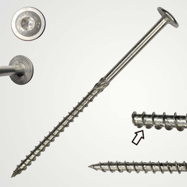 Tianyu 160mm SS304 Strong Modified Truss Wafer Ctx Head Torx Serrated Thread Knurled Shank for Exterior Structural Timber Screw
