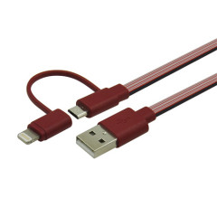 USB A to Micro & Lightning 2 in 1 Multi-functional Flat Cable