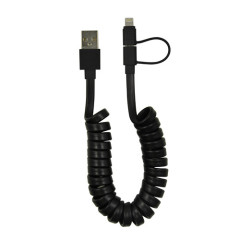 USB A to Micro & Lightning 2 in 1 Multi-functional coiled cable