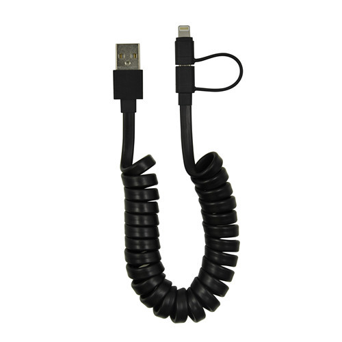 USB A to Micro & Lightning 2 in 1 Multi-functional coiled cable