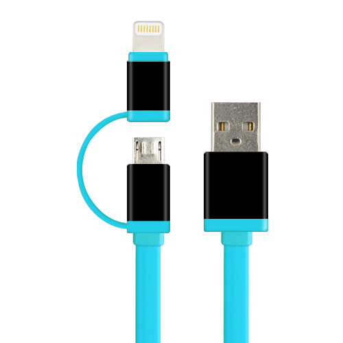 USB A to Micro & Lightning 2 in 1 Multi-functional Flat Cable