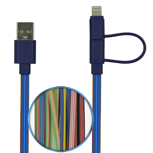 USB A to Micro & Lightning 2 in 1 Multi-functional Flat Cable