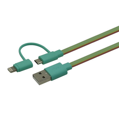 USB A to Micro & Lightning 2 in 1 Multi-functional Flat Cable