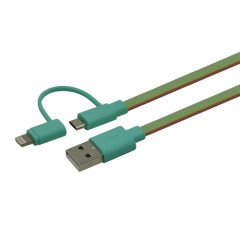 USB A to Micro & Lightning 2 in 1 Multi-functional Flat Cable