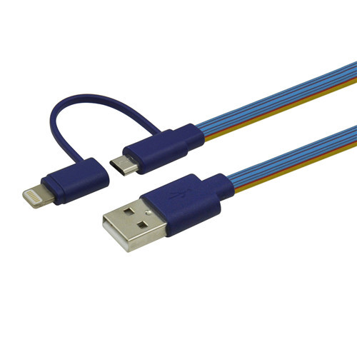 USB A to Micro & Lightning 2 in 1 Multi-functional Flat Cable