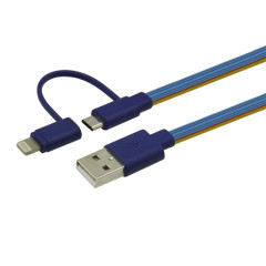 USB A to Micro & Lightning 2 in 1 Multi-functional Flat Cable