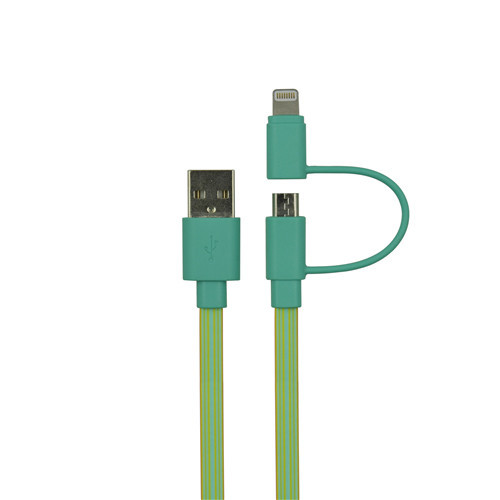 USB A to Micro & Lightning 2 in 1 Multi-functional Flat Cable