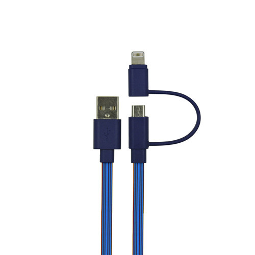 USB A to Micro & Lightning 2 in 1 Multi-functional Flat Cable