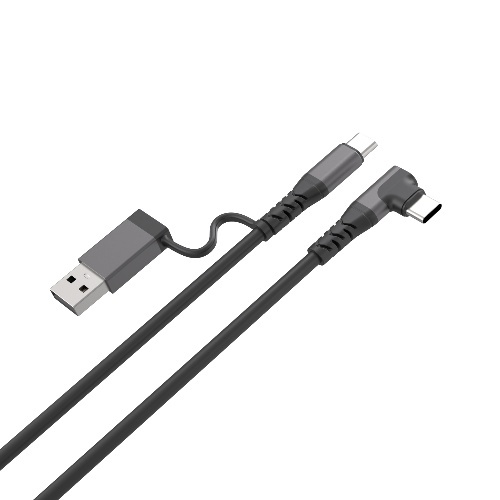 Right-angled USB-C to USB-C PD 100W Fast Charge Cable with USB-A Adapter