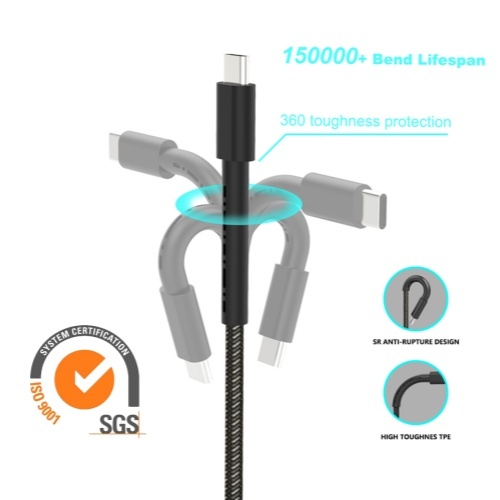 SGS 150,000 times Certified USB C to USB C PD cable with extra long SR