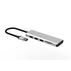 5 in 1 Hub: USB3.0 into 3 USB 3.0 ports + SD&TF card reader