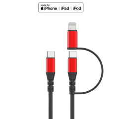 MFi USB C to USB C with Lightning Adapter Charge & Sync Cable (Aluminum Housing )