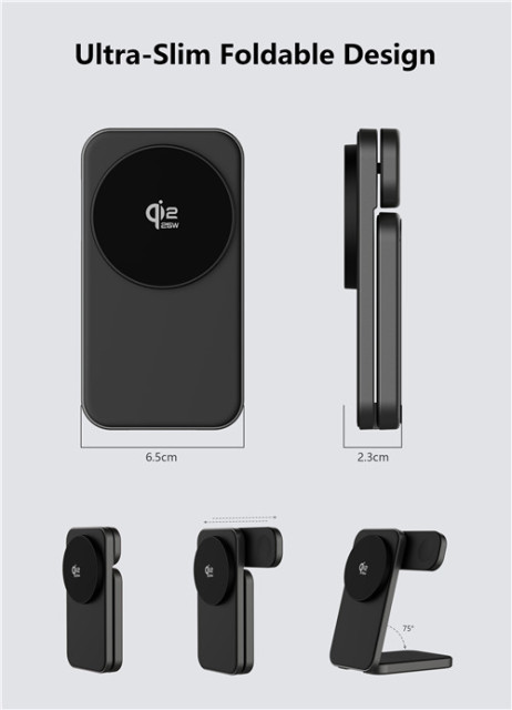 qi2 25w certified-3 in1 Compact & Portable wireless charging stand