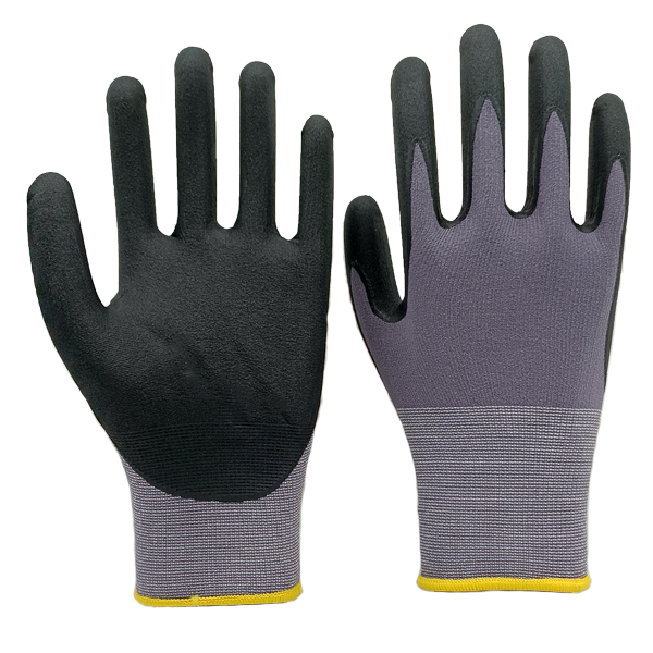 15G Grey Spandex+Nylon Liner With Black Micro-Foam Nitrile Coating