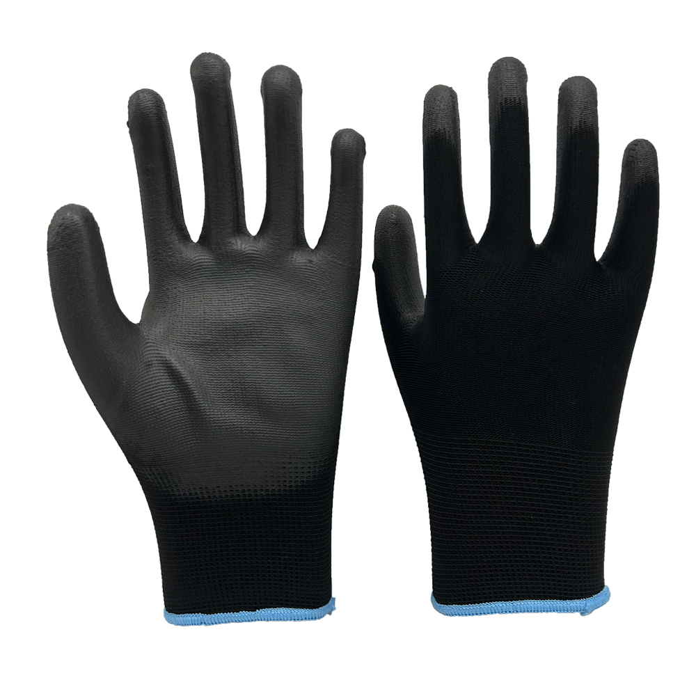 13G black polyester liner with PU coating
