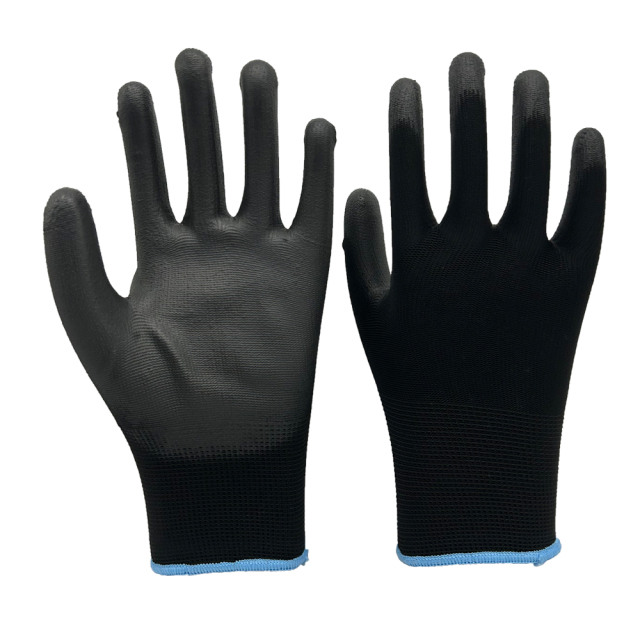13G black polyester liner with PU coating
