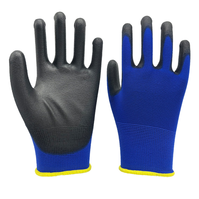 13G blue polyester liner with black PU coating
