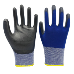 18G blue nylon liner with black super soft PU palm coating