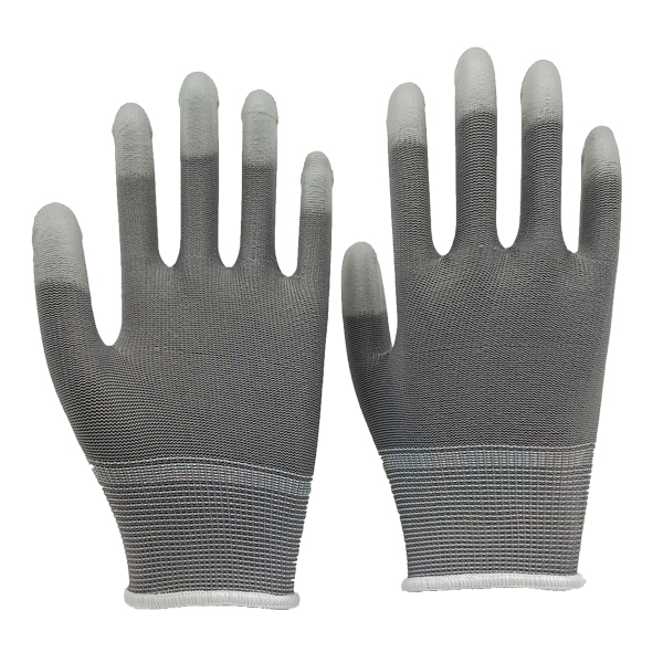 13G polyester liner PU finger coated glove