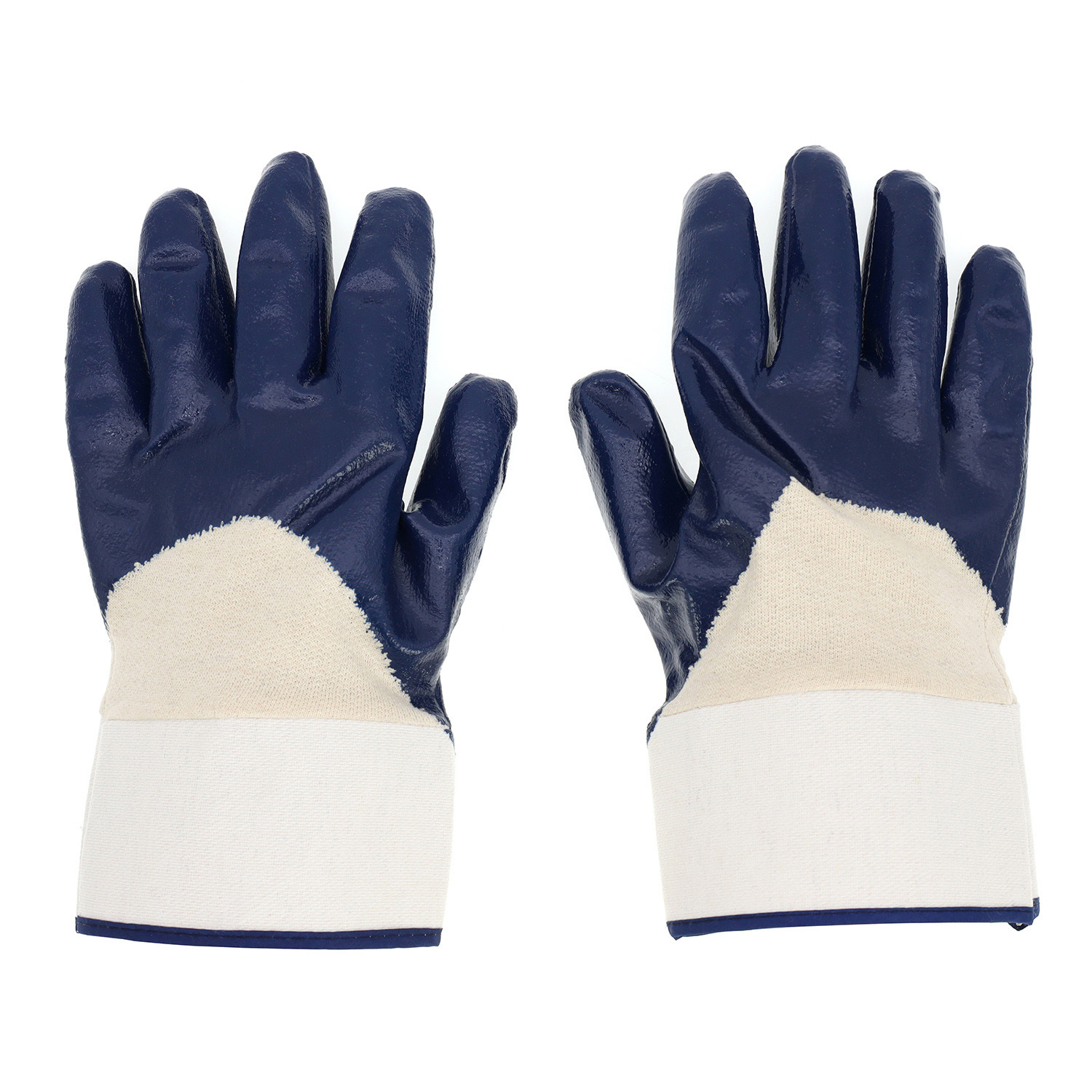 Cotton jersey liner safety cuff with 3/4 blue nitrile coating