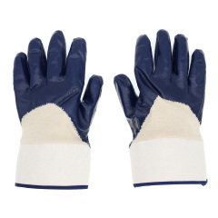 Cotton jersey liner safety cuff with 3/4 blue nitrile coating