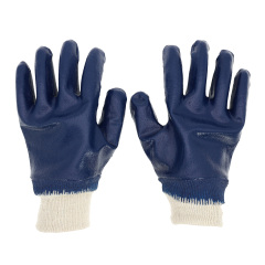 Cotton jersey liner knitted cuff with full coverage blue nitrile coated