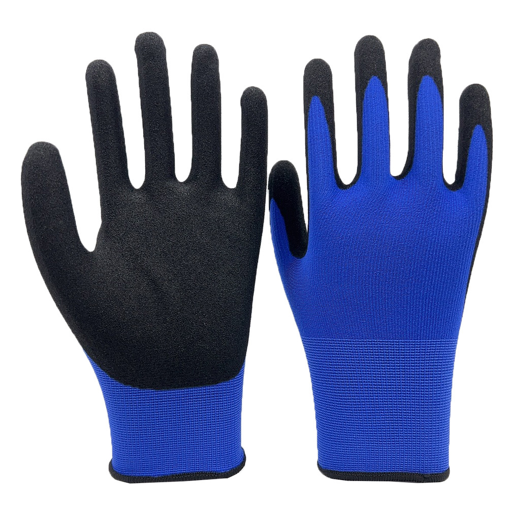 15G recycled polyester liner with black foam sandy nitrile palm coating