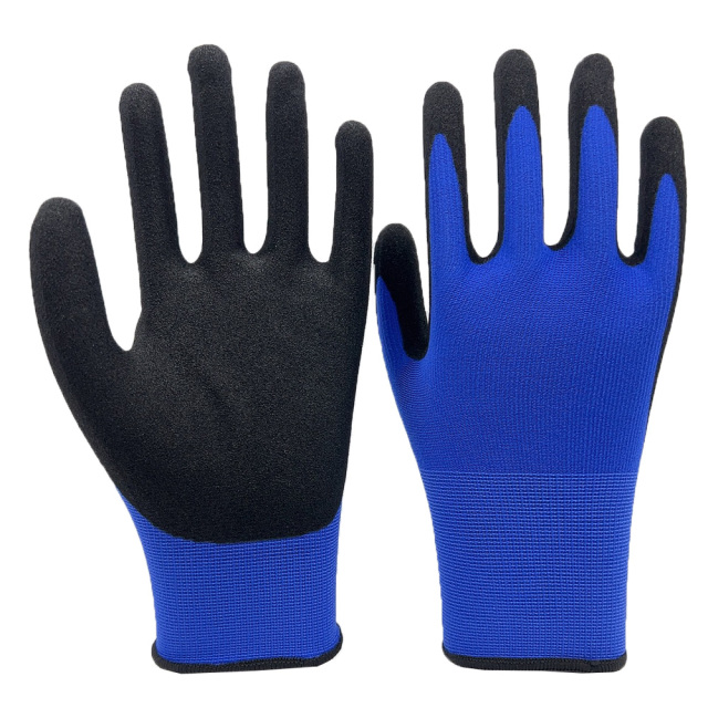 15G recycled polyester liner with black foam sandy nitrile palm coating