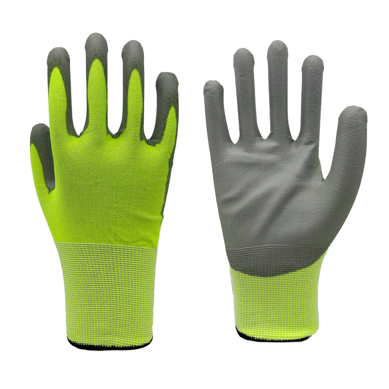 13G Hi-Vis HPPE/glass fiber/polyester knitted liner with white PU palm coating