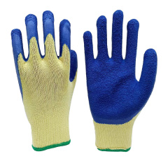 10G 2 Thread yarn Yellow polycotton liner with blue crinkled latex palm coated